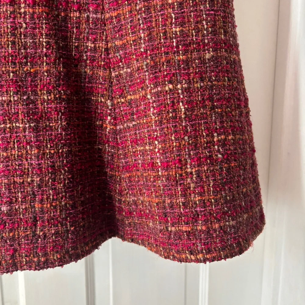 Lafayette 148 New York Tweed Midi Skirt Red Purple Flounce Hem Size 4